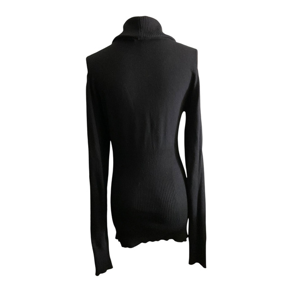 Dots Sweater Womens Medium Black Cowl Neck Pullover Ribbed Knit Long Sleeve Chic - Picture 2 of 8